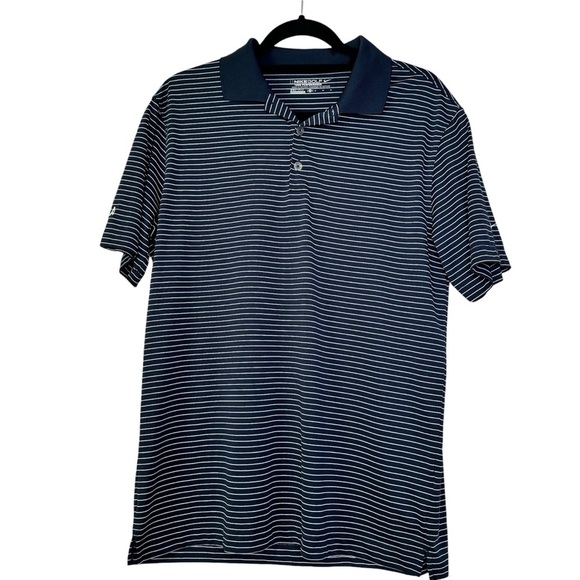 Nike Men’s MEDIUM Golf Tour Performance Dri-FIT Blue White Striped Polo - Picture 1 of 9
